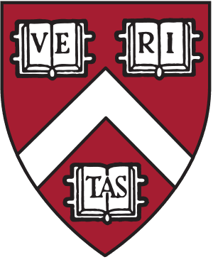 Harvard crest with the Veritas motto on a crimson shield with a white chevron
